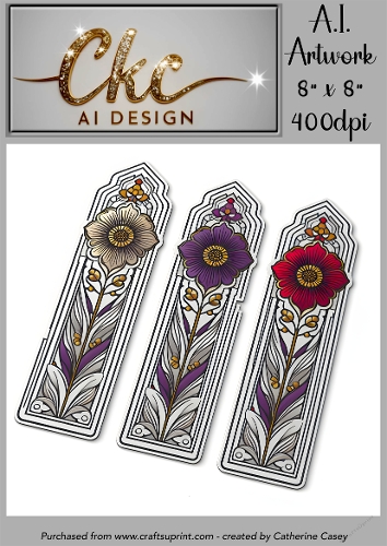 A.I. Created Bookmarks - 8x8 - 3 on a page - 400dpi Floral - CKCAID Bookmarks - 018