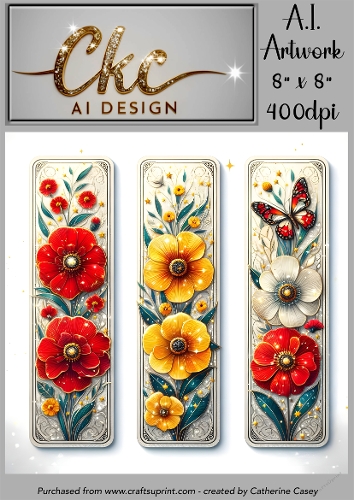 A.I. Created Bookmarks - 8x8 - 3 on a page - 400dpi Floral - CKCAID Bookmarks - 019