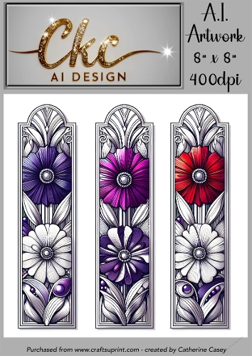 A.I. Created Bookmarks - 8x8 - 3 on a page - 400dpi Floral - CKCAID Bookmarks - 022