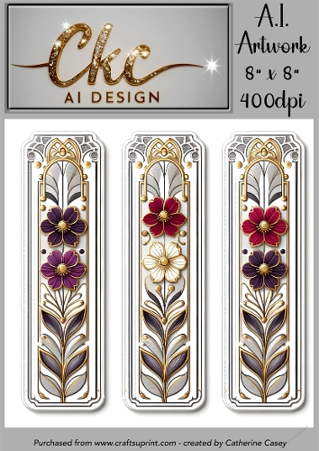 A.I. Created Bookmarks - 8x8 - 3 on a page - 400dpi Floral - CKCAID Bookmarks - 024