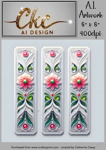 A.I. Created Bookmarks - 8x8 - 3 on a page - 400dpi Floral - CKCAID Bookmarks - 026