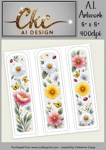 A.I. Created Bookmarks - 8x8 - 3 on a page - 400dpi Floral - CKCAID Bookmarks - 030