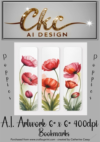 A.I. Created Artwork 6x6 - 3x Bookmarks - Poppies - CKCAID Art - 001