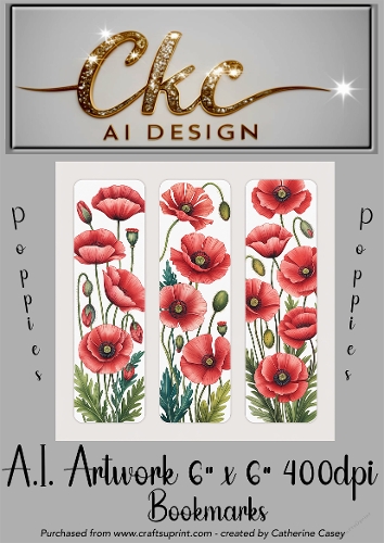 A.I. Created Artwork 6x6 - 3x Bookmarks - Poppies - CKCAID Art - 002