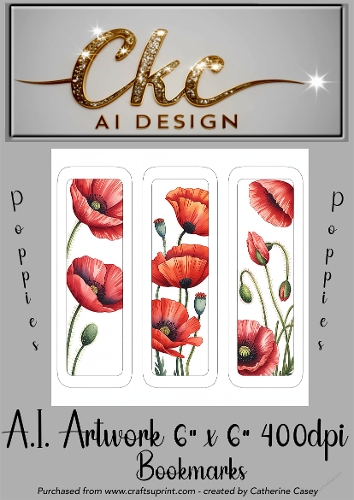 A.I. Created Artwork 6x6 - 3x Bookmarks - Poppies - CKCAID Art - 003