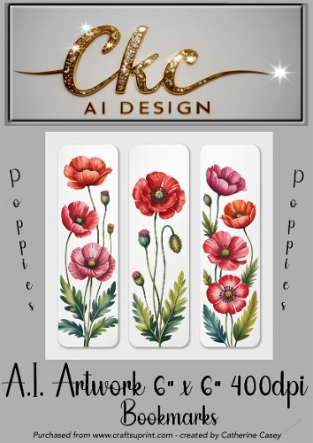 A.I. Created Artwork 6x6 - 3x Bookmarks - Poppies - CKCAID Art - 004