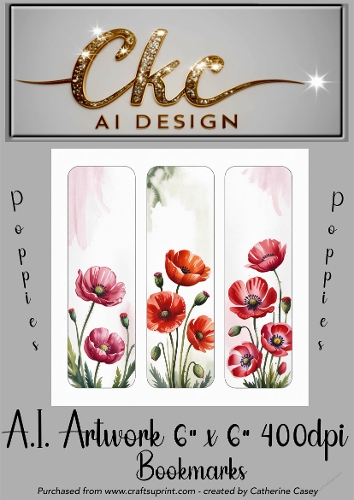 A.I. Created Artwork 6x6 - 3x Bookmarks - Poppies - CKCAID Art - 005
