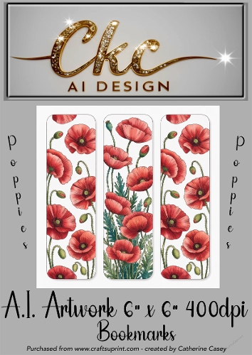 A.I. Created Artwork 6x6 - 3x Bookmarks - Poppies - CKCAID Art - 006