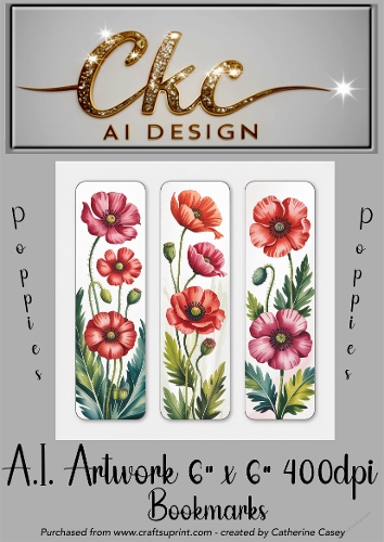 A.I. Created Artwork 6x6 - 3x Bookmarks - Poppies - CKCAID Art - 008
