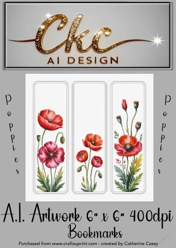 A.I. Created Artwork 6x6 - 3x Bookmarks - Poppies - CKCAID Art - 009