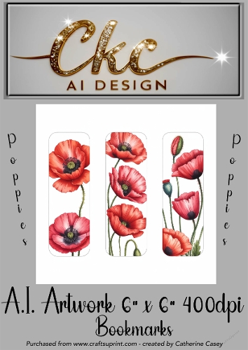 A.I. Created Artwork 6x6 - 3x Bookmarks - Poppies - CKCAID Art - 010