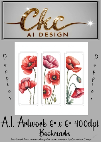 A.I. Created Artwork 6x6 - 3x Bookmarks - Poppies - CKCAID Art - 011