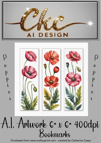 A.I. Created Artwork 6x6 - 3x Bookmarks - Poppies - CKCAID Art - 012