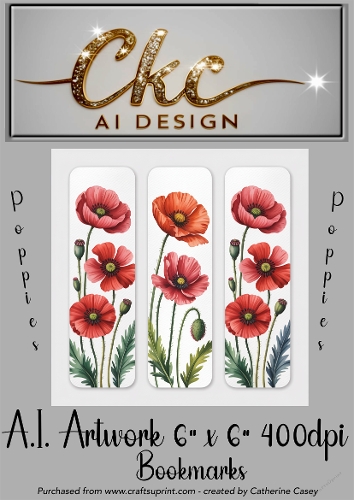 A.I. Created Artwork 6x6 - 3x Bookmarks - Poppies - CKCAID Art - 013