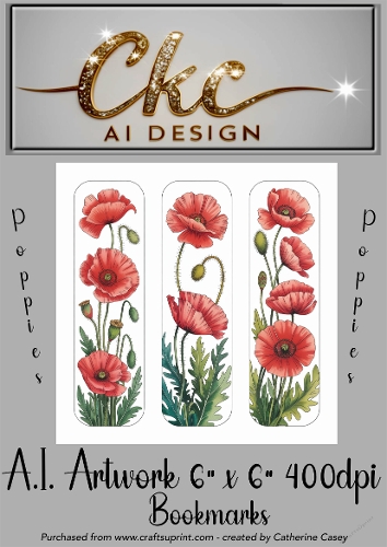 A.I. Created Artwork 6x6 - 3x Bookmarks - Poppies - CKCAID Art - 014