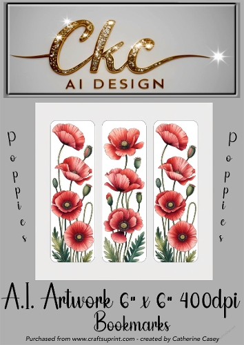 A.I. Created Artwork 6x6 - 3x Bookmarks - Poppies - CKCAID Art - 015