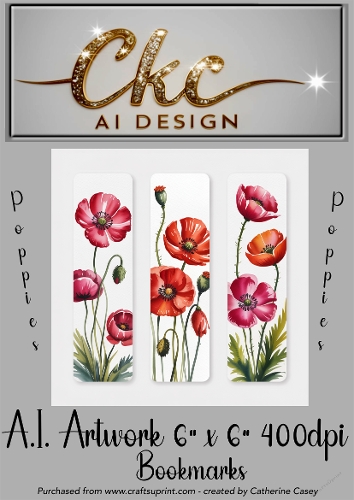 A.I. Created Artwork 6x6 - 3x Bookmarks - Poppies - CKCAID Art - 016