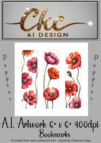 A.I. Created Artwork 6x6 - 3x Bookmarks - Poppies - CKCAID Art - 017