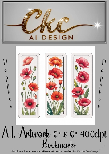 A.I. Created Artwork 6x6 - 3x Bookmarks - Poppies - CKCAID Art - 018