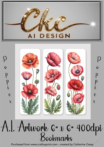 A.I. Created Artwork 6x6 - 3x Bookmarks - Poppies - CKCAID Art - 019