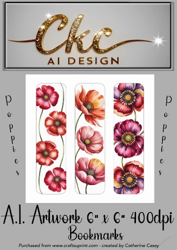 A.I. Created Artwork 6x6 - 3x Bookmarks - Poppies - CKCAID Art - 020