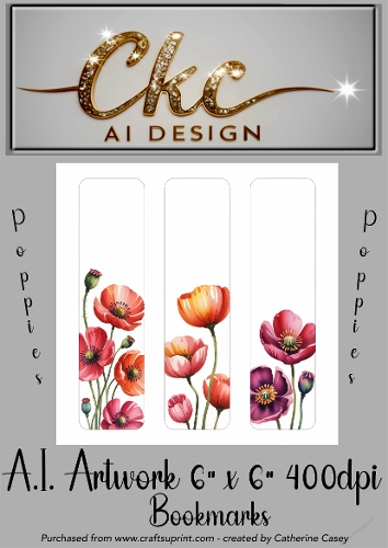 A.I. Created Artwork 6x6 - 3x Bookmarks - Poppies - CKCAID Art - 021