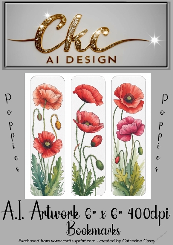 A.I. Created Artwork 6x6 - 3x Bookmarks - Poppies - CKCAID Art - 022