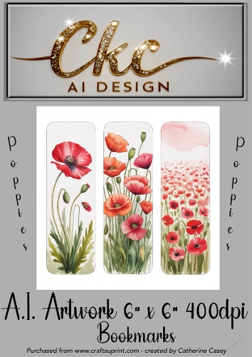 A.I. Created Artwork 6x6 - 3x Bookmarks - Poppies - CKCAID Art - 023