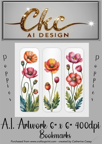 A.I. Created Artwork 6x6 - 3x Bookmarks - Poppies - CKCAID Art - 024