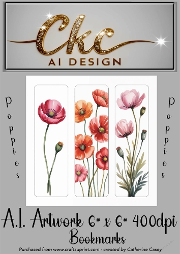 A.I. Created Artwork 6x6 - 3x Bookmarks - Poppies - CKCAID Art - 025