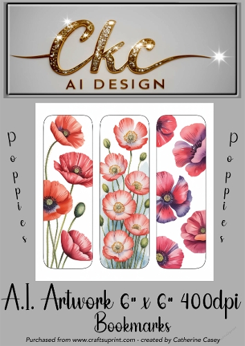 A.I. Created Artwork 6x6 - 3x Bookmarks - Poppies - CKCAID Art - 027