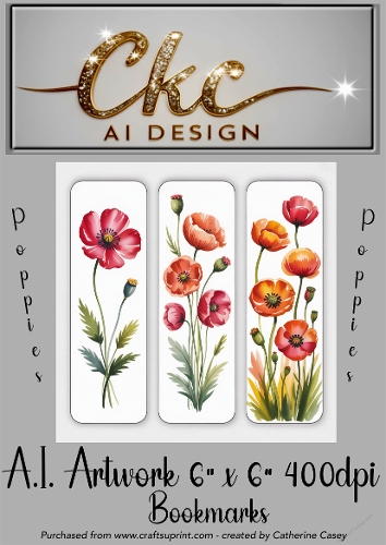 A.I. Created Artwork 6x6 - 3x Bookmarks - Poppies - CKCAID Art - 028