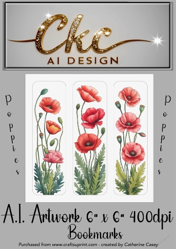 A.I. Created Artwork 6x6 - 3x Bookmarks - Poppies - CKCAID Art - 029