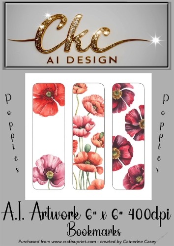 A.I. Created Artwork 6x6 - 3x Bookmarks - Poppies - CKCAID Art - 031