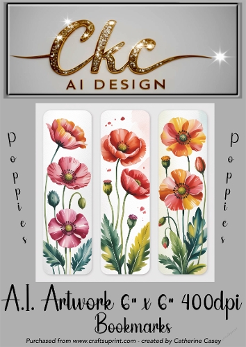 A.I. Created Artwork 6x6 - 3x Bookmarks - Poppies - CKCAID Art - 032