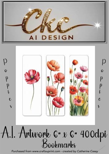 A.I. Created Artwork 6x6 - 3x Bookmarks - Poppies - CKCAID Art - 033