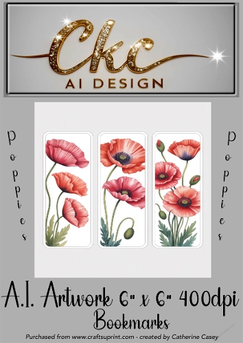 A.I. Created Artwork 6x6 - 3x Bookmarks - Poppies - CKCAID Art - 037