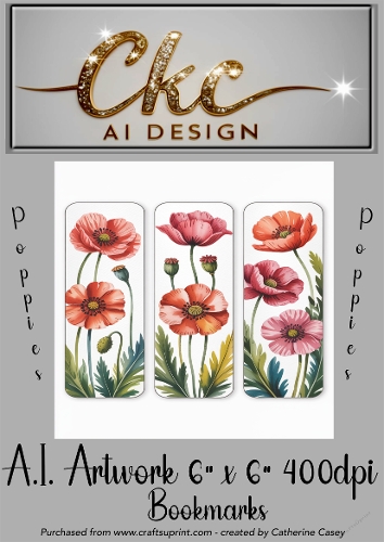 A.I. Created Artwork 6x6 - 3x Bookmarks - Poppies - CKCAID Art - 038