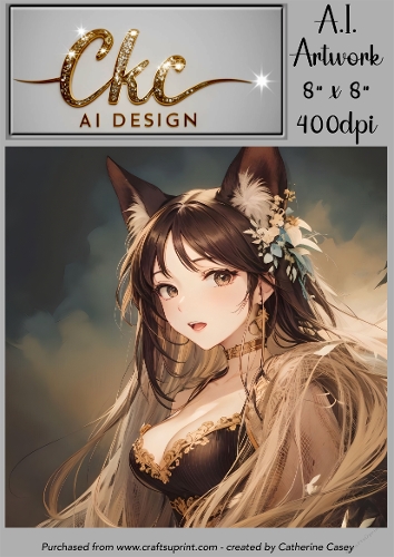 A.I. Created Artwork 8 x 8 Topper or Card Front - Anime Females - Art 0005