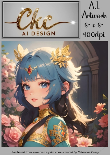 A.I. Created Artwork 8 x 8 Topper or Card Front - Anime Females - Art 0010