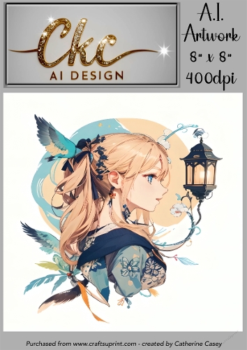 A.I. Created Artwork 8 x 8 Topper or Card Front - Anime Females - Art 0015