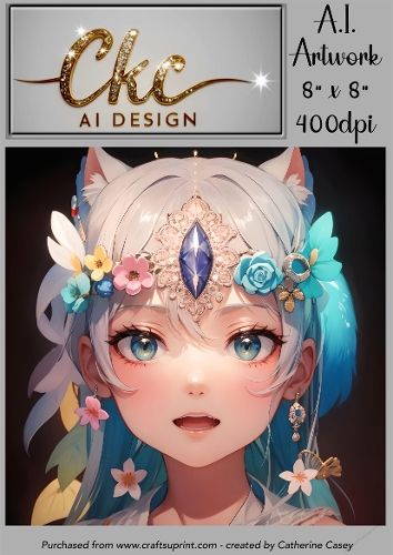 A.I. Created Artwork 8 x 8 Topper or Card Front - Anime Females - Art 0016