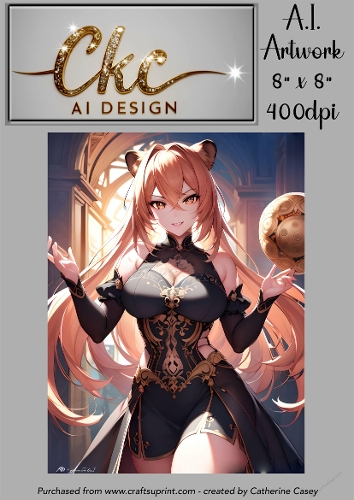 A.I. Created Artwork 8 x 8 Topper or Card Front - Anime Females - Art 0018