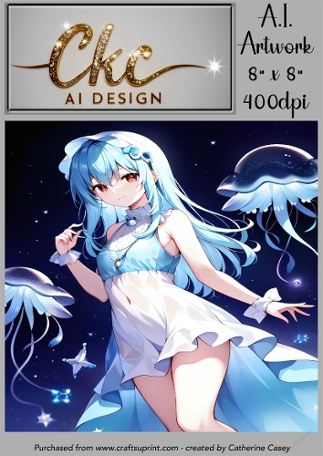 A.I. Created Artwork 8 x 8 Topper or Card Front - Anime Females - Art 0019