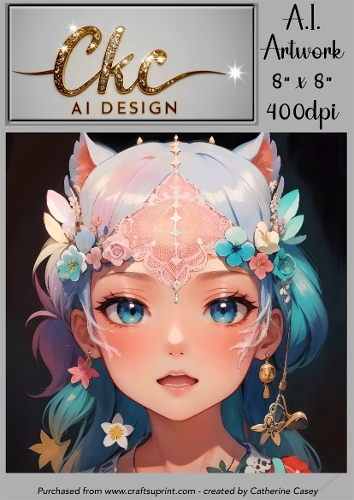 A.I. Created Artwork 8 x 8 Topper or Card Front - Anime Females - Art 0026