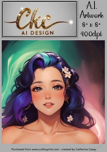 A.I. Created Artwork 8 x 8 Topper or Card Front - Anime Females - Art 0027