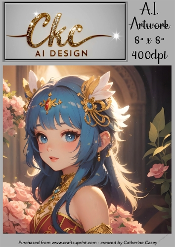 A.I. Created Artwork 8 x 8 Topper or Card Front - Anime Females - Art 0029