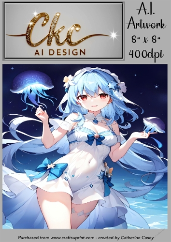 A.I. Created Artwork 8 x 8 Topper or Card Front - Anime Females - Art 0032