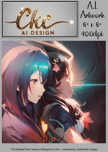 A.I. Created Artwork 8 x 8 Topper or Card Front - Anime Females - Art 0039