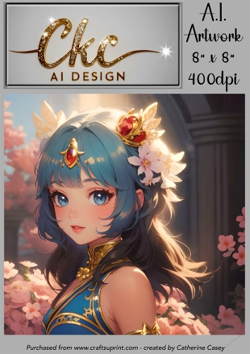A.I. Created Artwork 8 x 8 Topper or Card Front - Anime Females - Art 0041